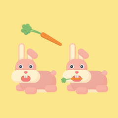 Fototapeta premium pink rabbit eating carrot kawaii flat cartoon vector illustration