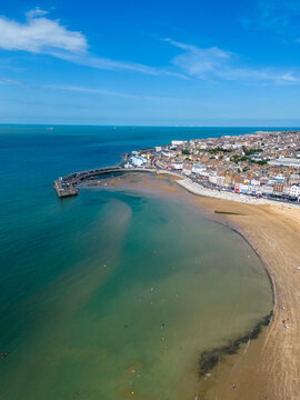 margate harbour and beach blue sky and water