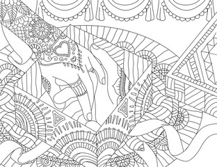 Give help as a gift black and white coloring book outline vector illustration