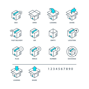 Set of color box icons for delivery and logistic isolated on white background. Vector Ilustration