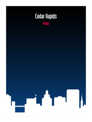 White silhouette Cedar Rapids, Iowa urban skyline on dark background. Vector poster.