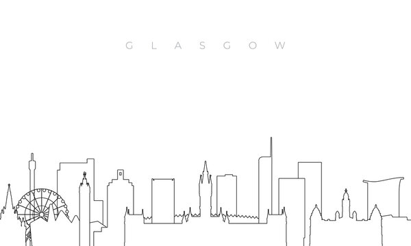 Outline Glasgow skyline. Trendy template with Glasgow city buildings and landmarks in line style. Stock vector design.