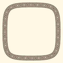 Greek key pattern, rounded square frame. Decorative ancient meander, greece border ornament with repeated geometric motif. Vector EPS10.