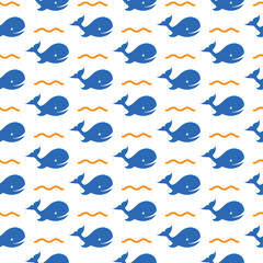 Whale seamless pattern on white background for decoration swim firm, fish company, pool etc. Vector Illustration