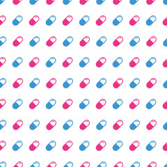 Medical pattern consisting of tablet red and cyan color on white background for decoration your project. Vector Illustration