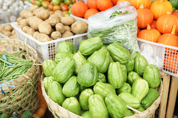 various kinds of fresh and healthy vegetables in traditional markets. colorful vegetable background