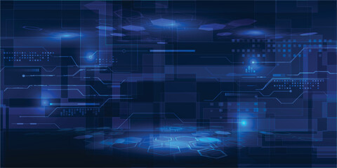 Vector illustrations of digital perspective with futuristic element decor and high digital technology concepts artwork for advertising and game development.