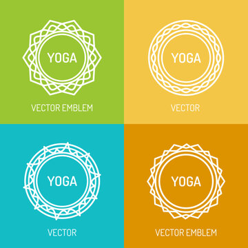Yoga logo template set for your yoga center, yoga studio, hot yoga and meditation class. Health care, sport, fitness logo design elements. Vector Illustration