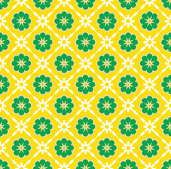 Abstract Retro Tile Style Geometric Ornamental Florals Seamless Pattern Trendy Fashion Colors Simple Elegant Concept Perfect for Allover Fabric Print or Wrapping Paper Decorative Backdrop
