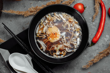 ramen with chicken and pork, SHOYU RAMEN chicken and pork with noodles