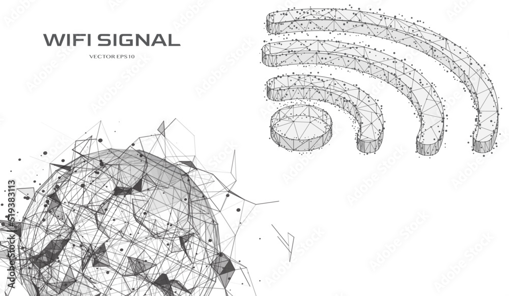 Leinwandbilder Abstract mesh line low poly of wifi icon signal isometric layout communication with black outline wireframe digital 3D sphere shape technology design concept vector.