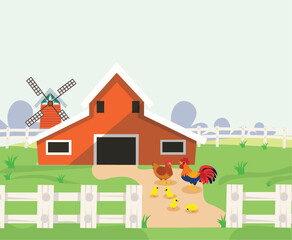 Farm and  animals, hen,