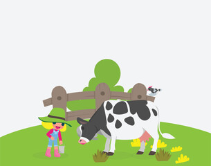 Cow and Plants Cartoon vector