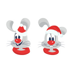 A rabbit's head in a Santa Claus hat. Color vector