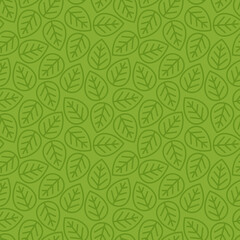 Fototapeta na wymiar Leaves seamless pattern green color line style for decoration ecology company, natural product store, green unity, organic shop, nature firm, garden, farming, forest. Vector Illustration