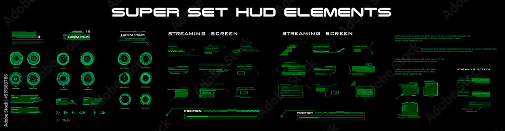 Poster modern dialog hud interface elements super set. digital dialing for streaming messaging. screens, di