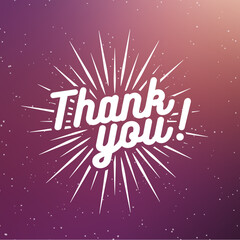 Thank you label with sunburst on magic background. Vector Illustration