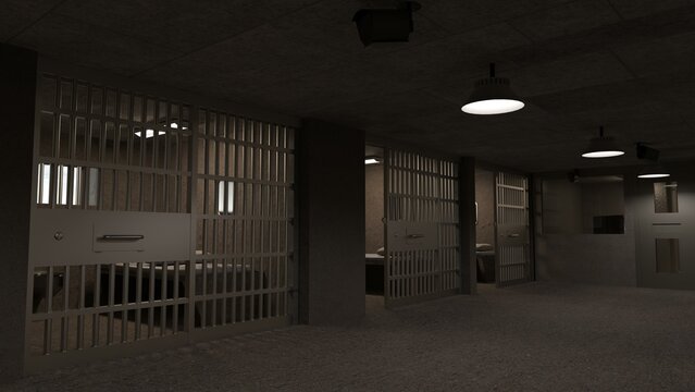 3D-Illustration of an empty cell with no prisoner