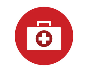 First Aid kit, White first aid box flat icon isolated on red circle, Vector illustration. Health bag. Healthcare, Hospital and medical concept. Rescue system.