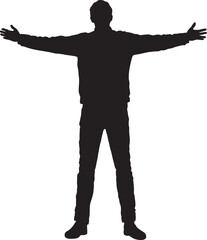 Silhouette eines Mannes, die Arme zur Umarmung ausgebreitet, freistehend auf weißem Hintergrund - obrazy, fototapety, plakaty