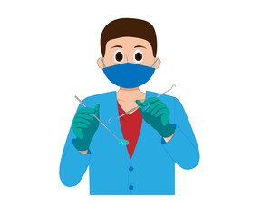 brunette dentist in a mask