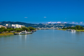 Cruise ships On Danube River In The City Of Linz In Austria