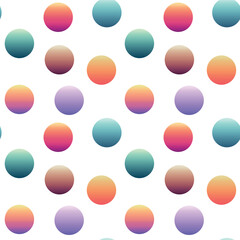 Colorful seamless polka dots pattern. Repeating geometric gradient circles. Abstract design template. Vector illustration on white background.