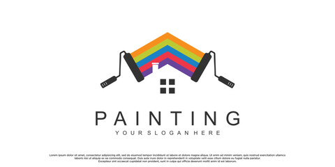 Painting logo design inspiration with home concept and creative color Premium Vector