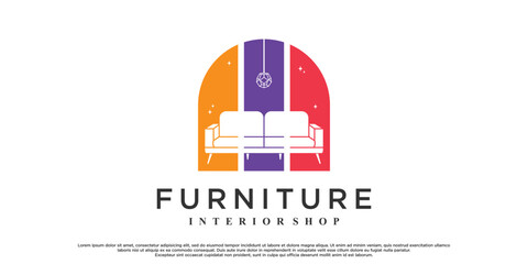 Minimalist furniture logo design with style and creative concept Premium Vector