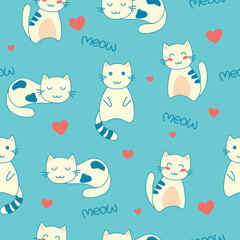 seamless pattern with cats and hearts
