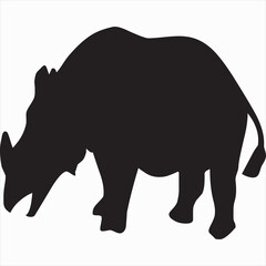 Vector, Image of rhino silhouette, black and white color, with transparent background

