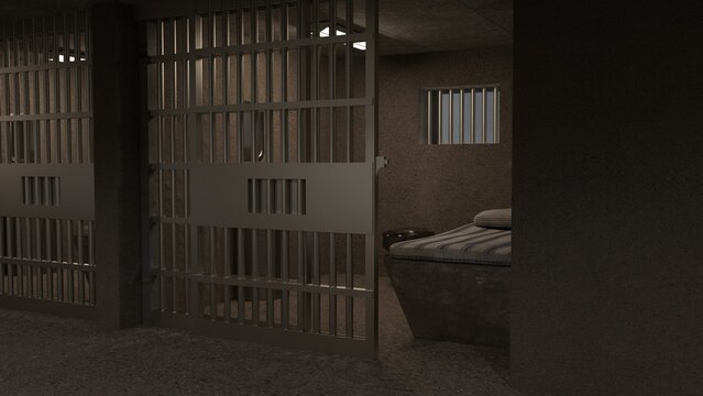 3D-Illustration of an empty cell with no prisoner