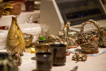 Various clay products in a clay shop