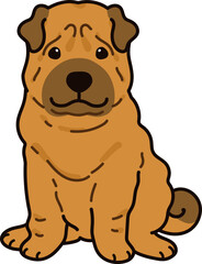 Simple and adorable illustration of Shar-Pei Dog sitting in front view