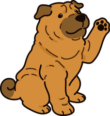 Obraz premium Simple and adorable illustration of Shar-Pei Dog sitting and waving