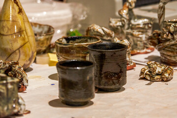 Various clay products in a clay shop