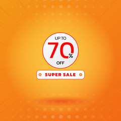 Sale banner. Orange background with offer message. Discount circle shape. Discount banner shape. Sale 70% off badge. Best advertising coupon banner. Hot sale badge shape. Abstract background. Vector