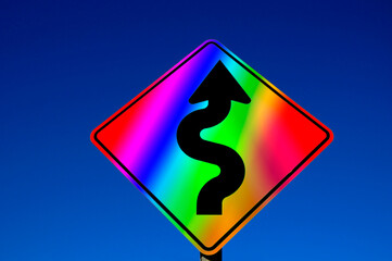 Gay Pride LGBTQ Curves Ahead Rainbow Sign