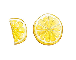 Lemon slice watercolor illustration isolated on white background
