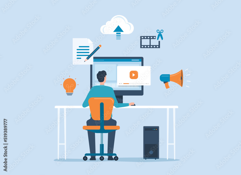Poster people working create video content for marketing online and make money with video concept