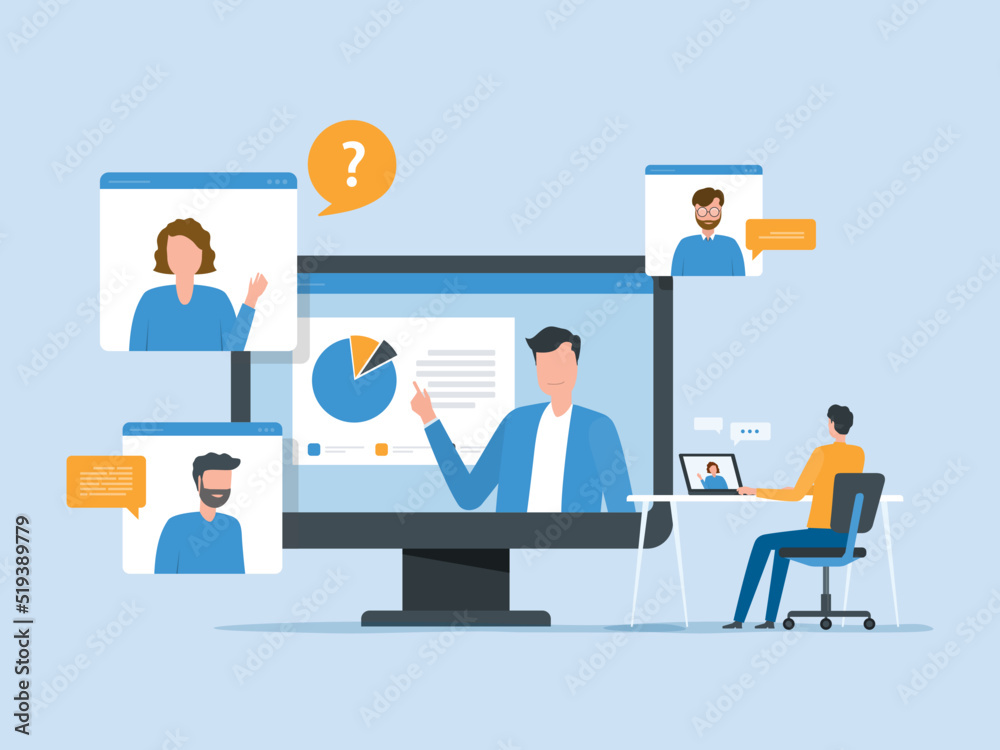Poster flat vector People meeting working online with video conference connect concept and technology remote working from anywhere concept