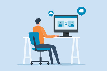 flat vector People meeting working online with video conference connect concept and technology remote working from anywhere concept
