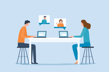 Fototapeta na wymiar flat vector People meeting working online with video conference connect concept and technology remote working from anywhere concept