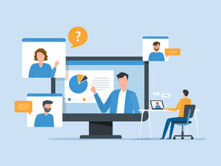 flat vector People meeting working online with video conference connect concept and technology remote working from anywhere concept