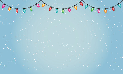 Fototapeta na wymiar Christmas light bulbs on starry sky background