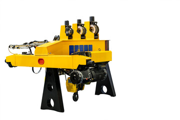 Electric over head crane hoist with trolley frame drive wheel unit for lifting and transfer object and reduce work load on stand isolated on white background with clipping path