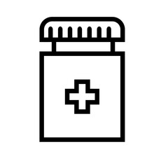 Obraz premium Bottle, capsule bottle, medicine, icon, white and black, hospital