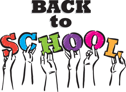 back to school concept hands with letters vector illustration