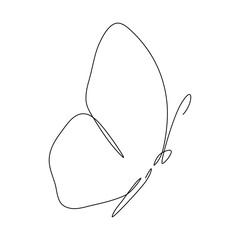Butterfly flying continuous line art drawing. One line butter fly insect. Vector isolated on white.