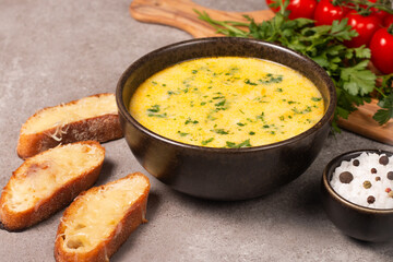 Creamy chicken and cheese soup. Comfort food.